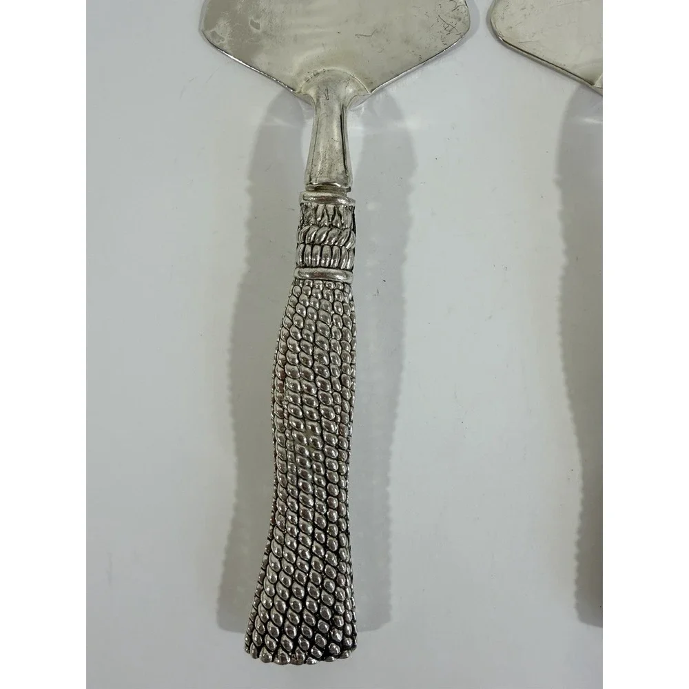 Set (2) Silea silver-plated Cake Servers Detailed Rope Handle 9.5